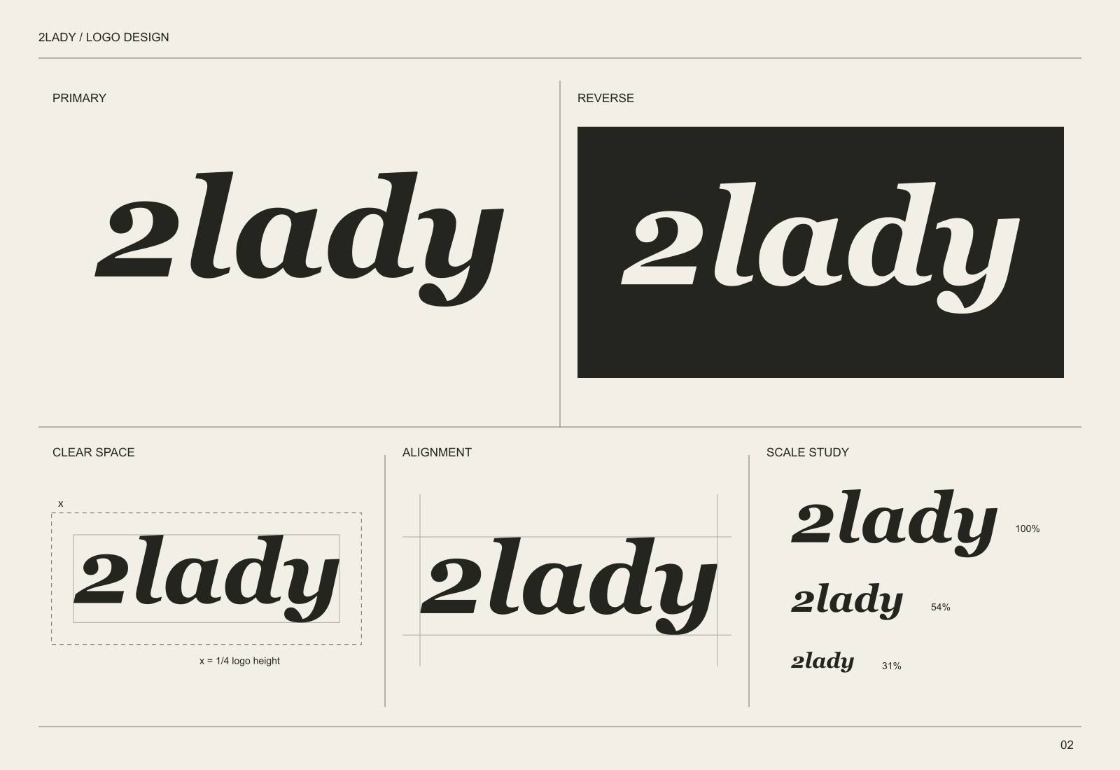 2lady logo construction, clear space and scale