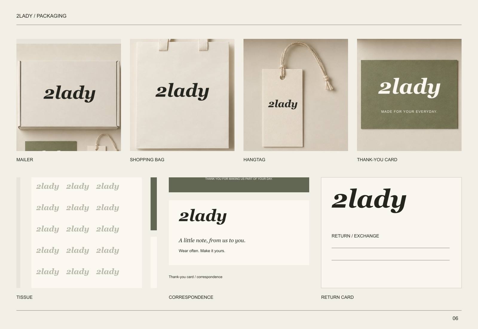 2lady coordinated packaging with the full-name wordmark