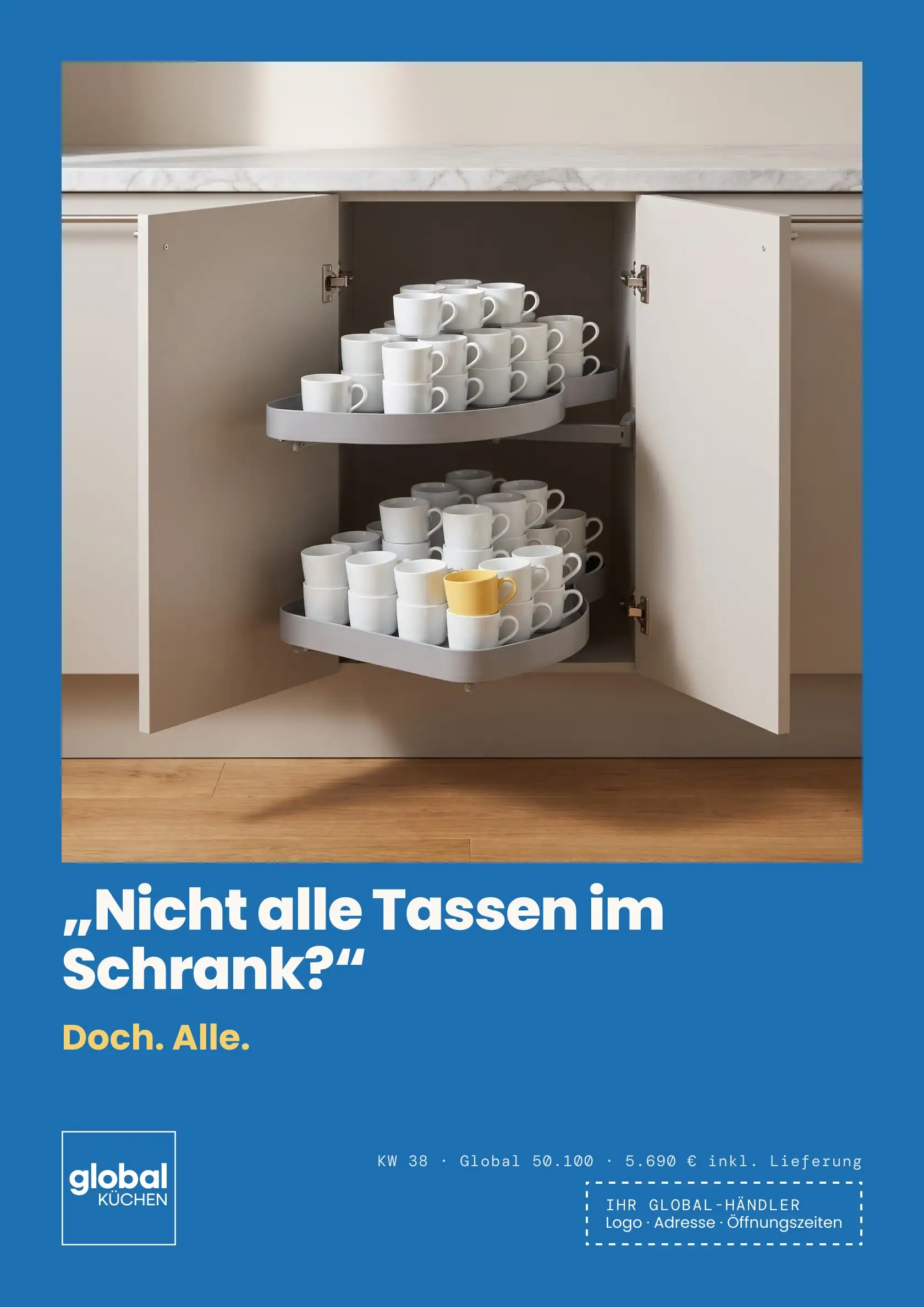 Poster: „Nicht alle Tassen im Schrank?“ answered with „Doch. Alle.“
